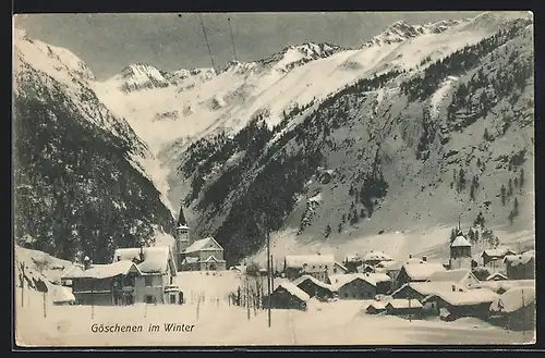 AK Göschenen, Teilansicht im Winter