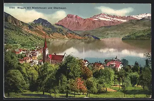 AK Weggis, Ortsansicht mit Niederbauen und Oberbauen