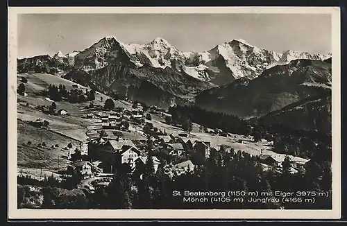 AK Sankt Beatenberg, Ortsansicht mit Eiger, Mönch und Jungfrau