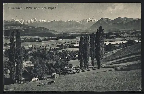 AK Gerzensee, Ortsansicht mit Blick nach den Alpen