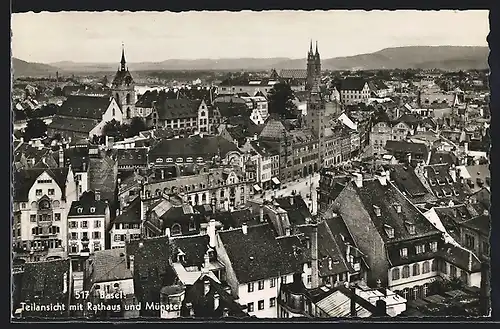 AK Basel, Teilansicht mit Rathaus und Münster