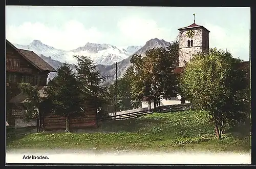 AK Adelboden, Ortspartie mit Kirche