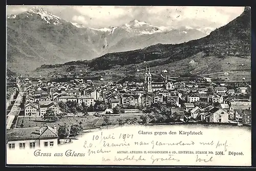 AK Glarus, Ortsansicht gegen den Kärpfstock