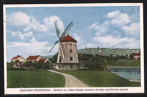 AK Gohlis / Dresden, Gohliser Windmühle am Elbufer