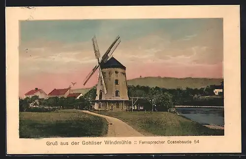AK Gohlis, Gohliser Windmühle im Abendlicht