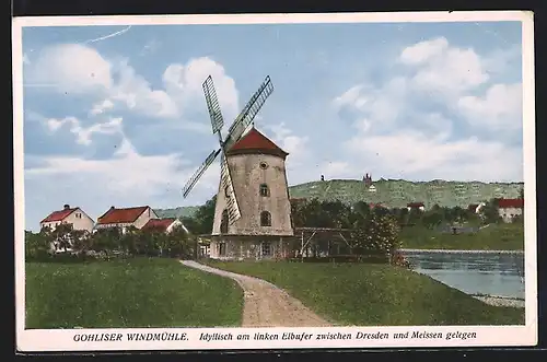AK Gohlis / Dresden, Gohliser Windmühle am Elbufer