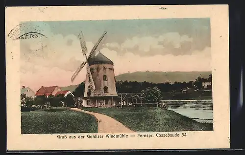 AK Gohlis, Gohliser Windmühle am Fluss