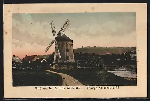 AK Gohlis, Gohliser Windmühle am Fluss