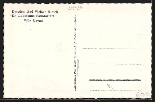 AK Dresden-Weisser Hirsch, Dr. Lahmann's Sanatorium, Villa Urvasi