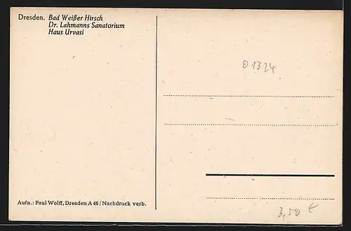 AK Dresden-Weisser Hirsch, Dr. Lahmanns Sanatorium, Haus Urvasi