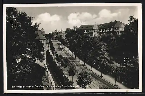 AK Dresden-Weisser Hirsch, Dr. Lahmanns Sanatorium Villa Urvasi, Strassenbahn
