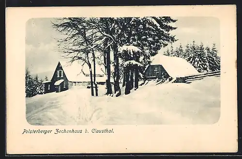 AK Clausthal i. H., Gasthaus Polsterberger Zechenhaus im Winter