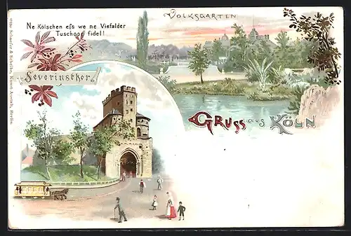 Lithographie Köln, Severinsthor, Volksgarten