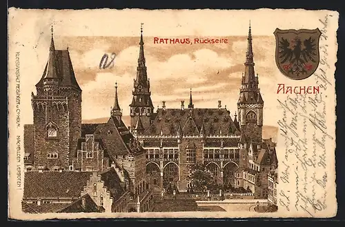 Lithographie Aachen, Rathaus, Rückseite
