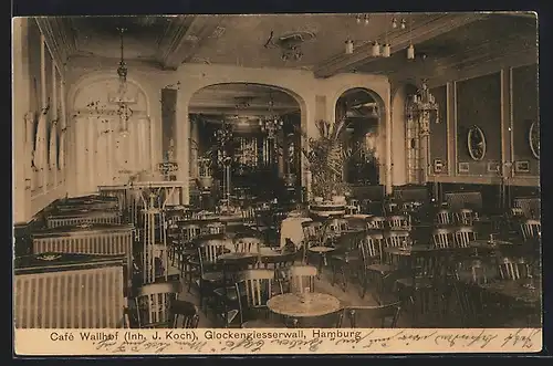 AK Hamburg, Café Wallhof, Innenansicht, Inh. J. Koch, Glockengiesserwall