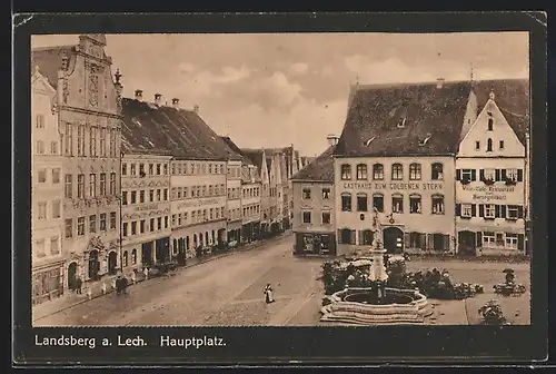 AK Landsberg a. Lech, Hauptplatz mit Gasthaus Zum goldenen Stern und Café Herzogstüberl