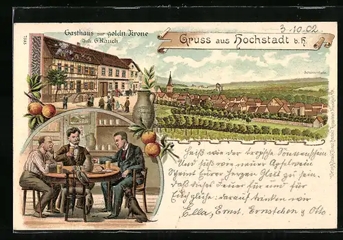 Lithographie Hochstadt b. H., Gasthaus zur goldnen Krone von G. Rauch