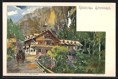 Künstler-AK Kaprun, Kesselfall Alpenhaus
