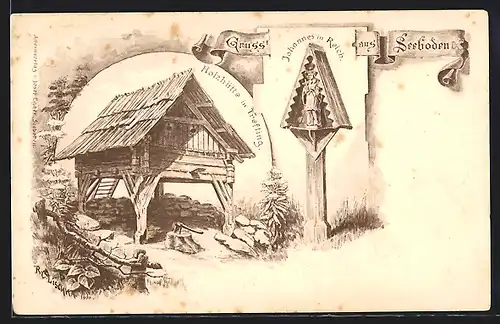 Künstler-AK Seeboden, Holzhütte in Trefling, Johannes in Reich