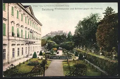 AK Salzburg, Mirabellgarten und Schloss gegen die Festung