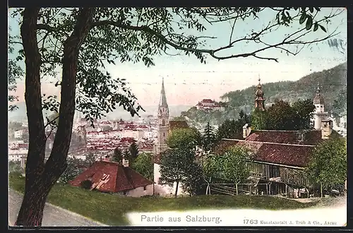 AK Salzburg, Stadtansicht aus der Vogelschau
