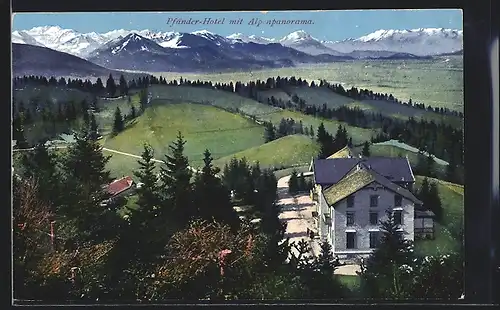 AK Bregenz, Pfänder-Hotel mit Alpenpanorama