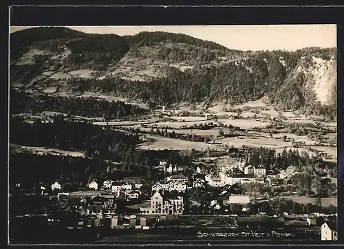 AK Schwarzach-St. Veit /Pongau, Totalansicht von einem Berg aus