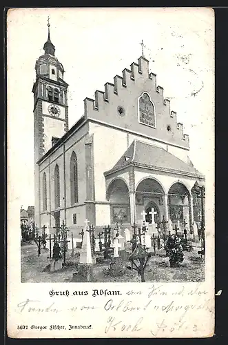 AK Absam, Wallfahrtskirche mit Friedhof