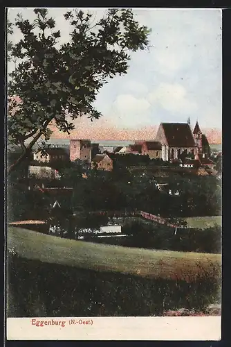AK Eggenburg, Ortsansicht von einem Berg aus