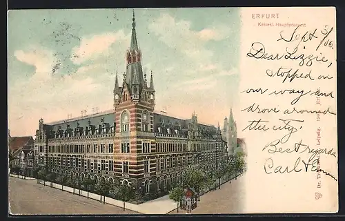 AK Erfurt, Kaiserl. Hauptpostamt