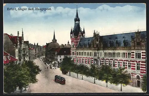 AK Erfurt, Anger mit Hauptpost, Strassenbahn