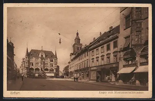 AK Erfurt, Anger mit Geschäften und Monumentalbrunnen