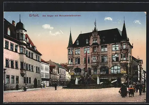AK Erfurt, Strasse Am Anger mit Monumentalbrunnen