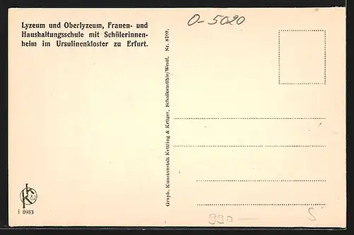 AK Erfurt, Sprechzimmer im Lyzeum u. Oberlyzeum, Frauen- u. Haushaltunsschule mit Schülerinnenheim im Ursulinenkloster