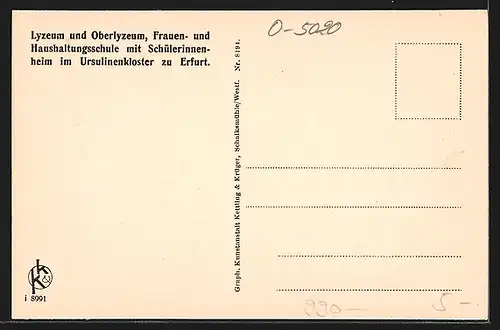 AK Erfurt, Zeichensaal im Lyzeum u. Oberlyzeum, Frauen- u. Haushaltunsschule mit Schülerinnenheim im Ursulinenkloster