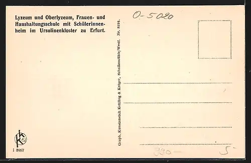 AK Erfurt, Treppenhaus im Lyzeum u. Oberlyzeum, Frauen- u. Haushaltunsschule mit Schülerinnenheim im Ursulinenkloster