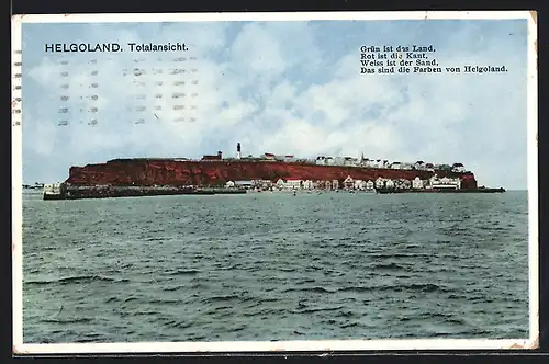 AK Helgoland, Blick von der Düne auf Insel mit Leuchtturm, Gedicht