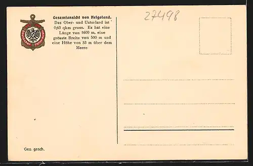 AK Helgoland, Gesamtansicht der Insel mit Segelboot