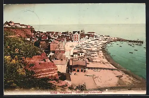 AK Helgoland, Ober- und Unterland aus der Vogelschau