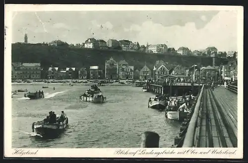 AK Helgoland, Landungsbrücke mit Ober- und Unterland