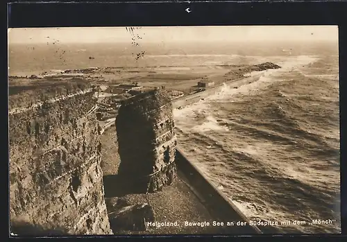 AK Helgoland, Bewegte See an der Südspitze mit dem Mönch