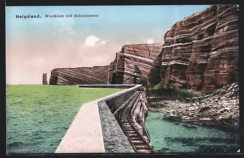 AK Helgoland, Westküste mit Schutzmauer