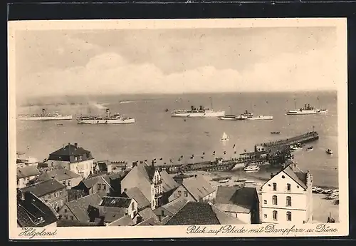 AK Helgoland, Blick auf Rhede mit Dampfern und Düne