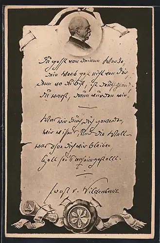 AK Schriftrolle mit Porträt des Fürsten Bismarck