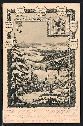 AK Gefechte mit Beteiligung des Bayr. Landw. Inf. Regt. No. 10
