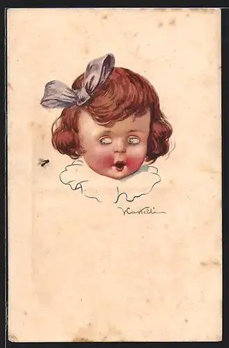 Künstler-AK Castelli: Mädchen fürchtet sich vor einer Biene