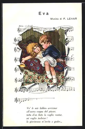 Künstler-AK A. Bertiglia: Eva, Musica di F. Lehar, italienisches Lied