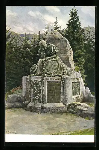 Künstler-AK Gutach /Schwarzwaldbahn, Kriegsgefallenen-Denkmal