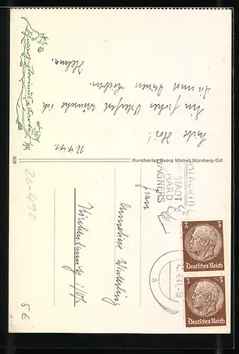 Künstler-AK Schwarz-Torino: Bittersüss, Mädchen sitzt auf einem Blütenzweig und spielt Flöte