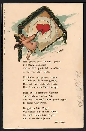 Künstler-Lithographie Gottfried Graf: Man glaubt dass ich mich gräme in bitterm Liebesleid..., Amor